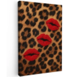 Lippen - Drie - Rood - Panterprint Tuinposter op houten frame 2 cm dik middel -3d