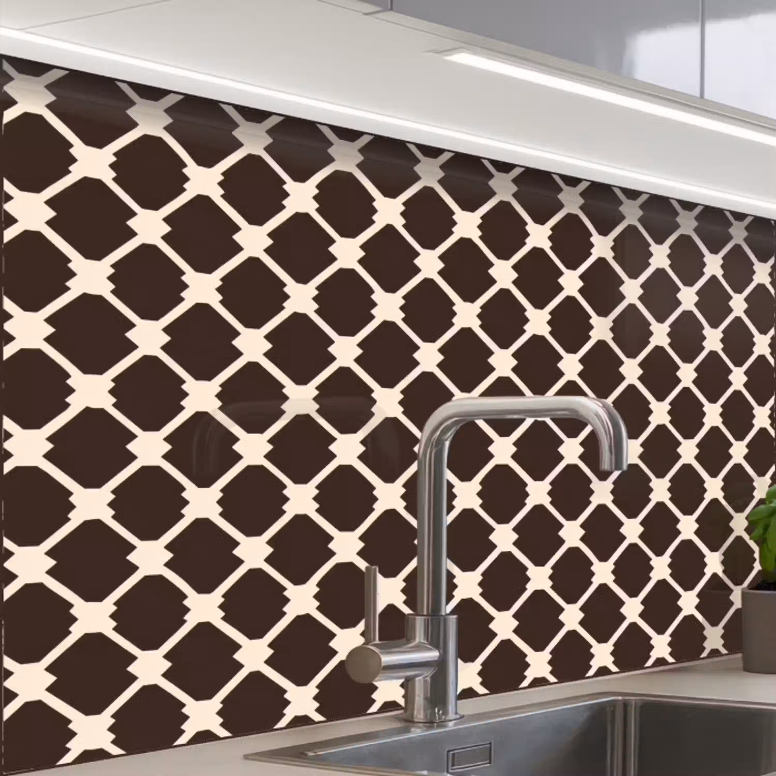 Bruin - Ruitpatroon - Geometrisch keuken achterwand 2 middel 865 -zzzz3d_schuin