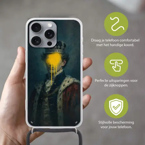 Koning - Portret - Druipende gele verf Hoesje iPhone 16 Pro Max met koord klein -sfeer2_NL