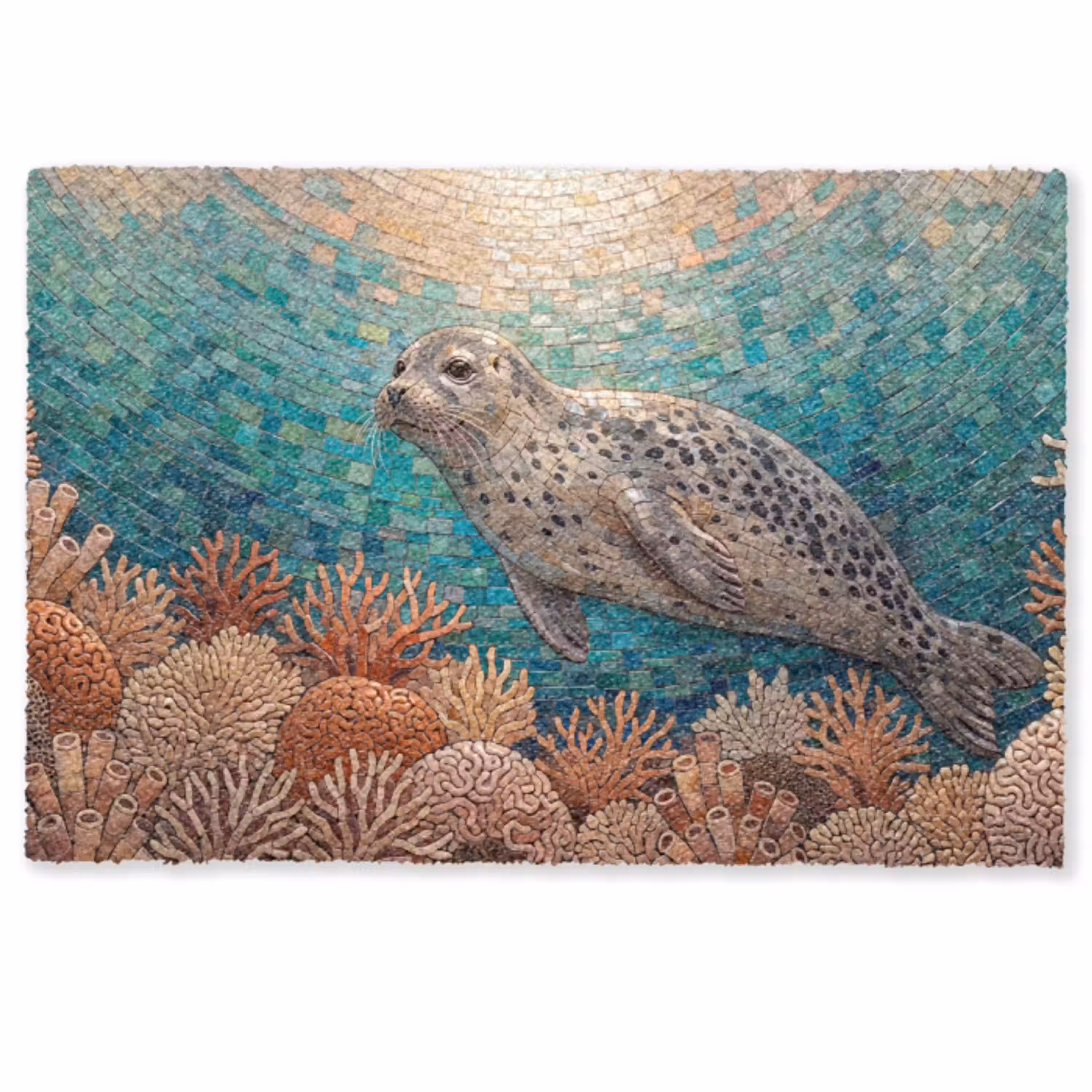 Zeehond - Mozaïek - Onderwater - Dieren - Blauw Deurmat klein -zkaufland3d