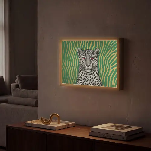 Panter - Zebrapatroon - Groen Light Box met batterij (Wandlamp) middel -sfeer1