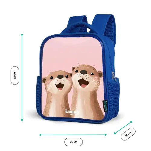 Otters - Lachen - Roze - Illustratie Kinderrugzak - Blauw middel -productfoto_formaten