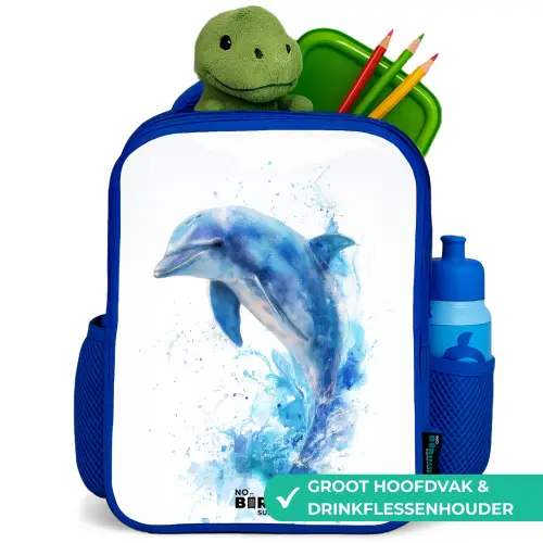 Springende blauwe dolfijn Kinderrugzak - Blauw middel -inhoud_NL