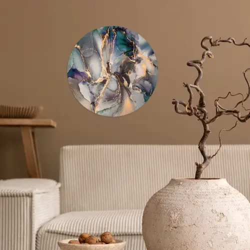 Goud - Blauw - Marmer Wandcirkel behangsticker klein -sfeer1