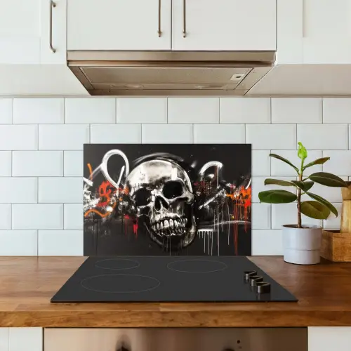 Schedels - Kunst - Donker - Rood keuken achterwand spatscherm klein -sfeer2