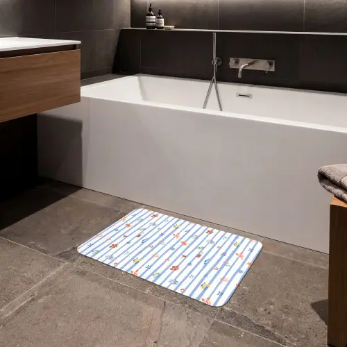 Strepen - Blauw - Patroon - Zomer Badmat klein 997 -sfeer3