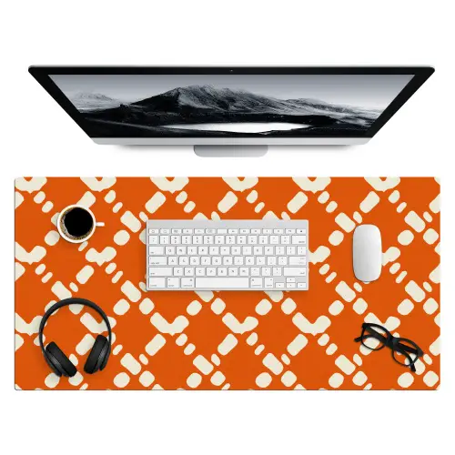 Oranje - Ruitpatroon - Wit Muismat XXL klein 681 -3d