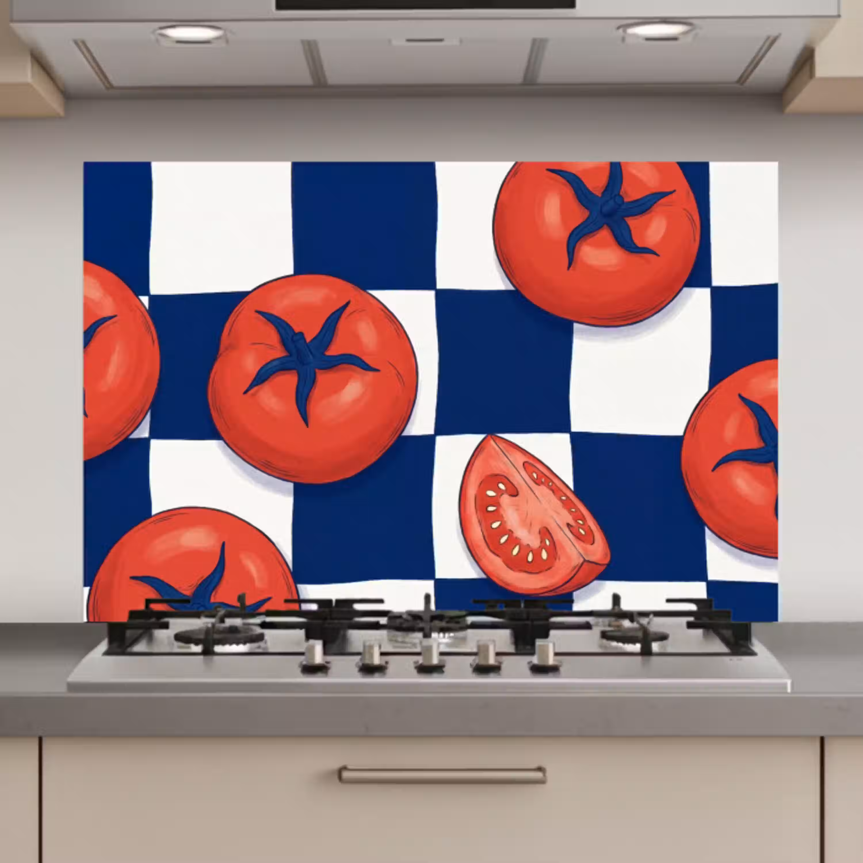 Eten - Tomaten - Keuken - Illustratie - Rood-Blauw keuken achterwand spatscherm klein -3d_website