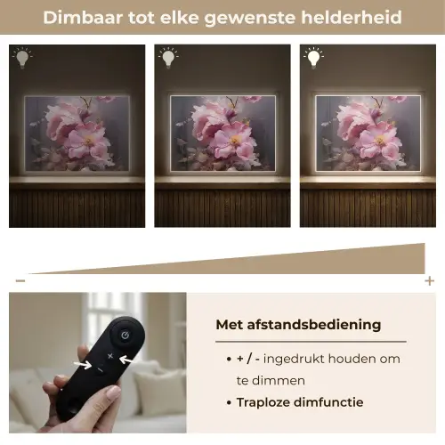 Bloemen - Roze - Stilleven - Kunst Light Box met batterij (Wandlamp) middel -USP_dimbaarNL