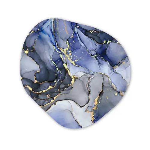 Marmer - Goud - Abstract - Blauw Wandcirkel Organisch Forex 3mm klein -3d