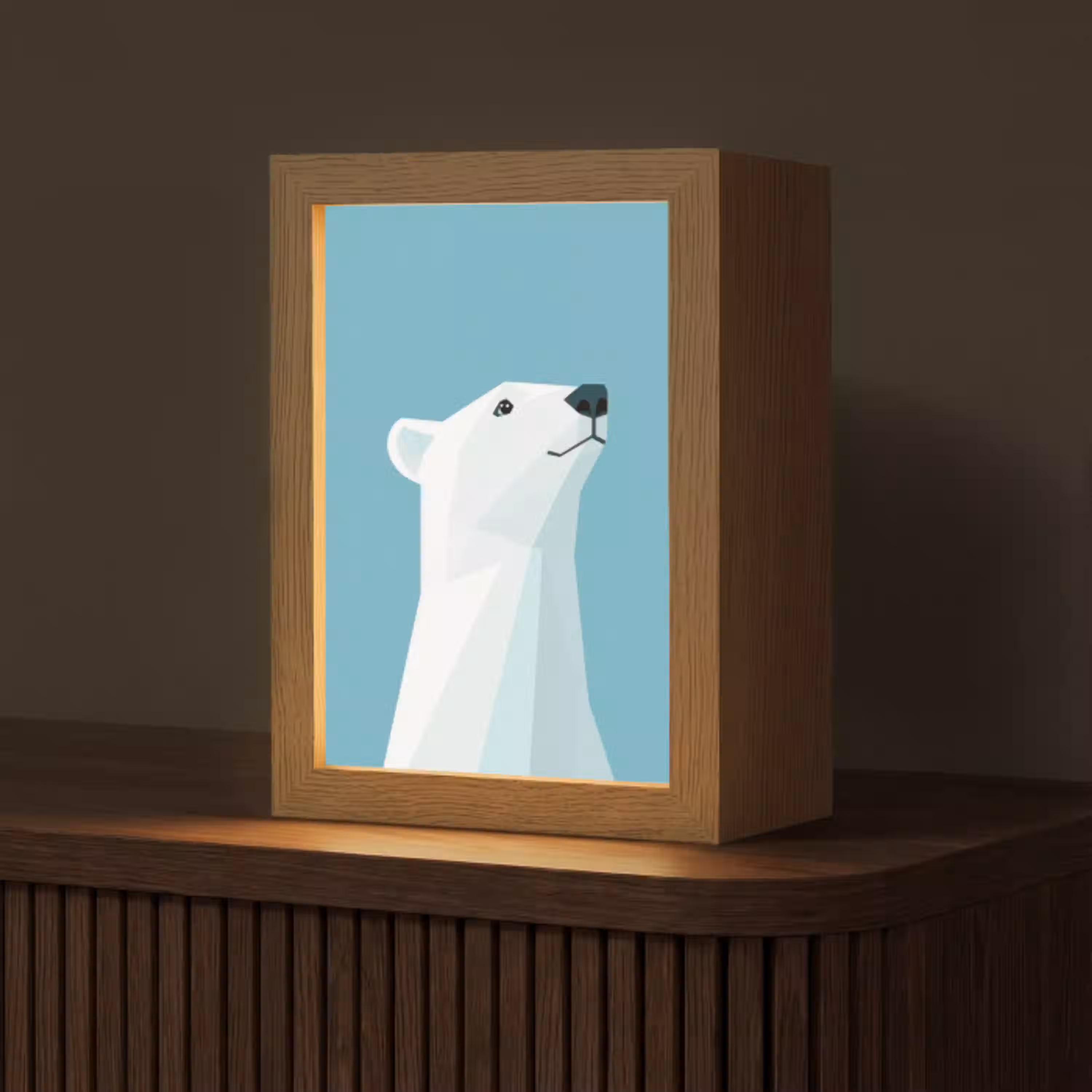 Ijsbeer - Lichtblauw - Minimalistisch Light Box met kabel (Tafellamp) klein -z3d_website
