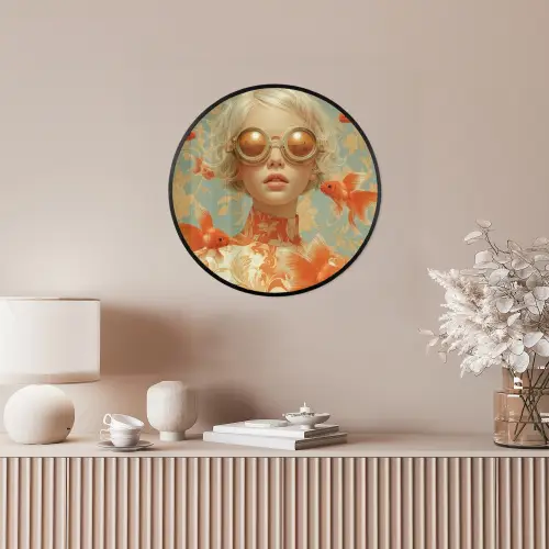 Goudvissen - Oranje - Vrouw - Blond Fotolijst rond zonder passe partout klein -sfeer3
