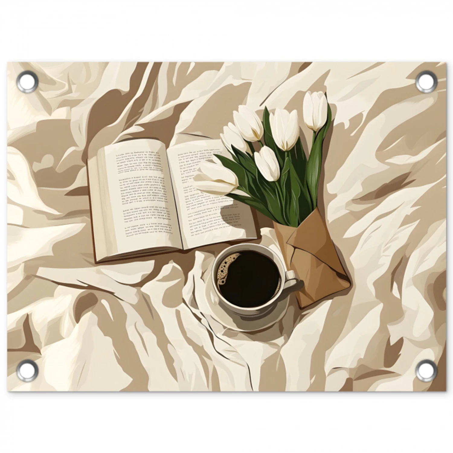 Boek - Illustratie - Tulpen - Koffie tuinposter los doek klein -3d