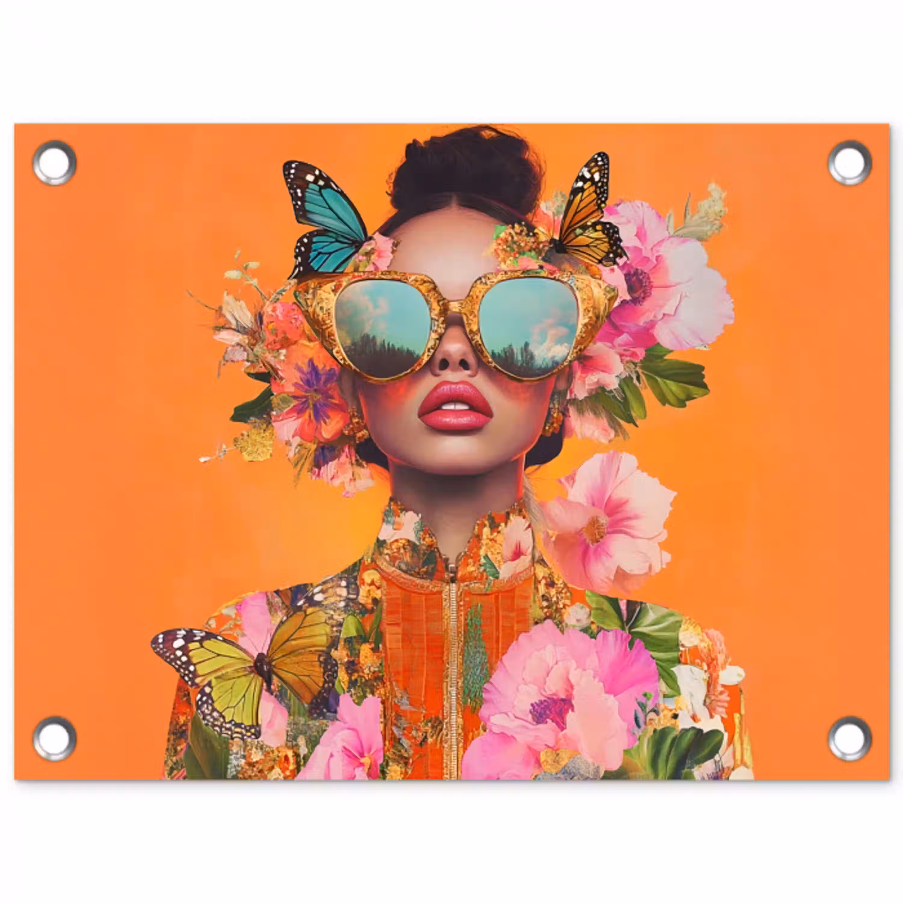 Vlinders - Vrouw - Zonnebril - Kleurrijk tuinposter los doek klein -3d