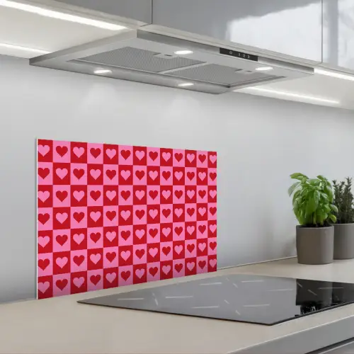 Rood - Roze - Schaakbord - Valentijn keuken achterwand spatscherm klein -3d_schuin