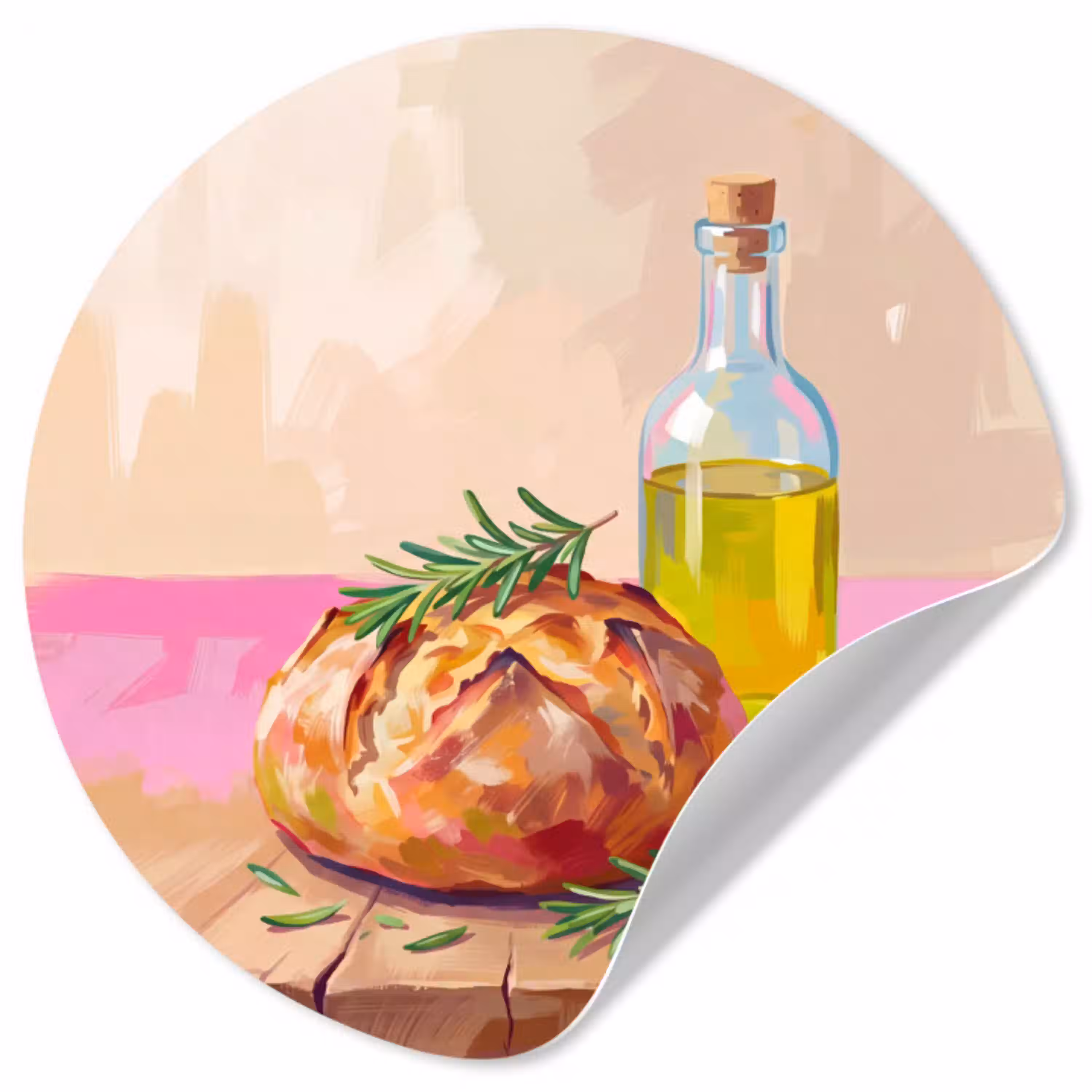 Eten - Brood - Olijfolie - Abstract - Keuken Wandcirkel behangsticker klein -3d
