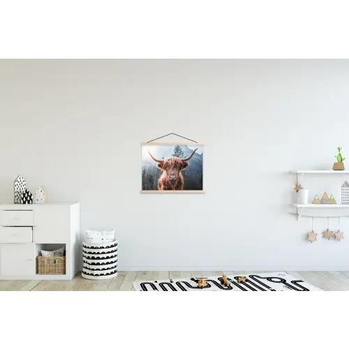 Schotse hooglander - Koe - Dieren - Berg - Natuur textielposter latten blank klein -kinderkamer