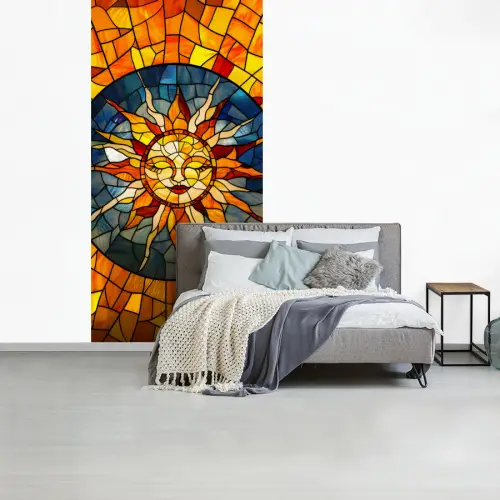 Mozaïek - Zon - Geel - Cirkel fotobehang vinyl groot -slaapkamer