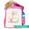 Beige dinosaurus met groene blaadjes Kinderrugzak - Roze middel -inhoud_NL