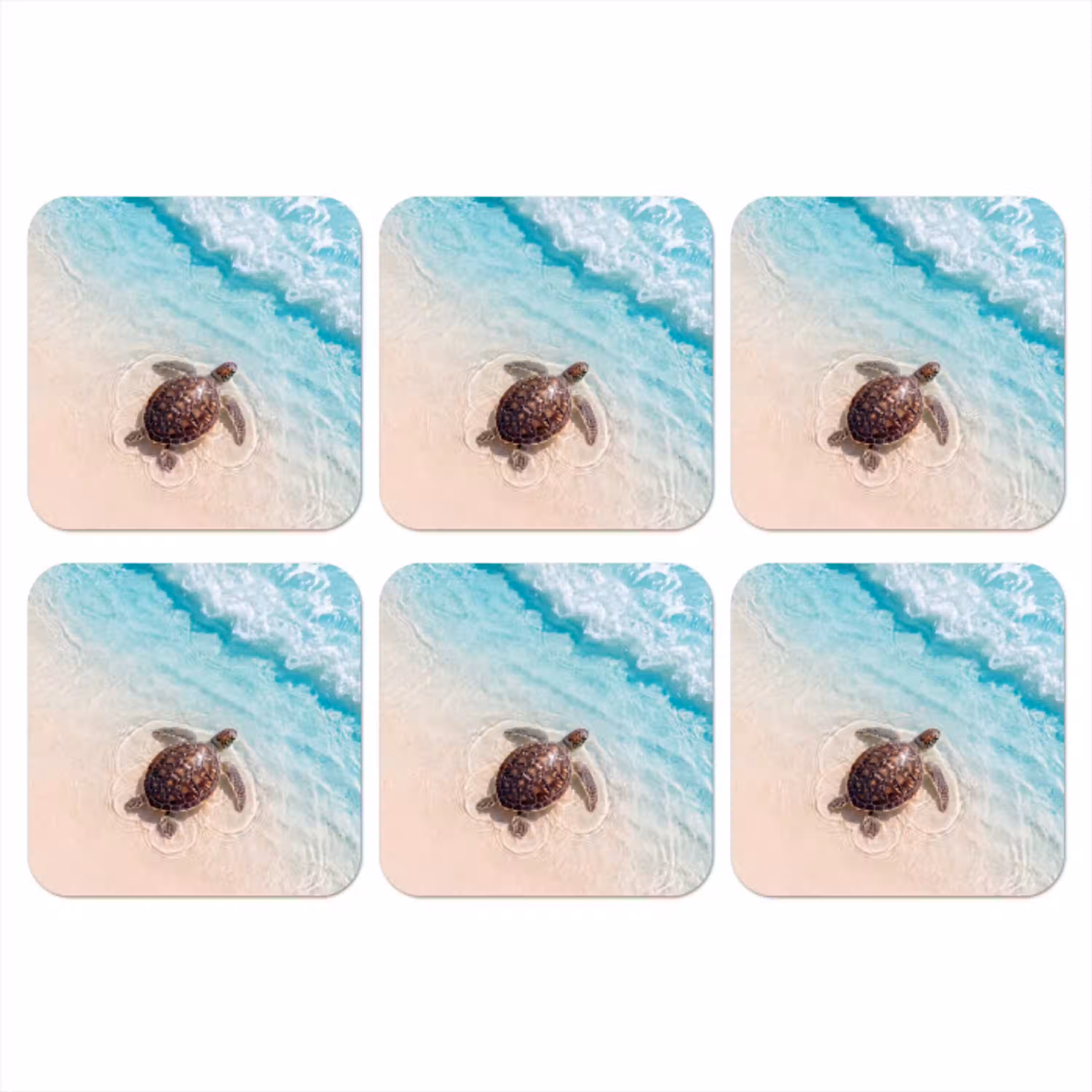 Schildpad - Helder water - Strand - Dieren - Natuur onderzetter kurk middel -3d