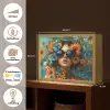 Vrouw - Bloemen - Oranje - Blauw - Modern Light Box met batterij (Wandlamp) middel -USP_websiteoverzichtNL