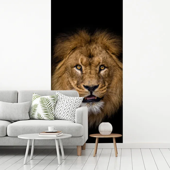 Leeuw - Portret - Zwart - Dieren fotobehang vinyl groot -woonkamer