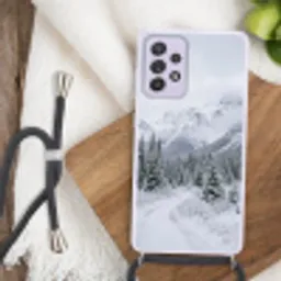 Weg - Bergen - Sneeuw - Naaldbos - Avontuurlijk Hoesje Samsung Galaxy A52 5G met koord klein -sfeer4