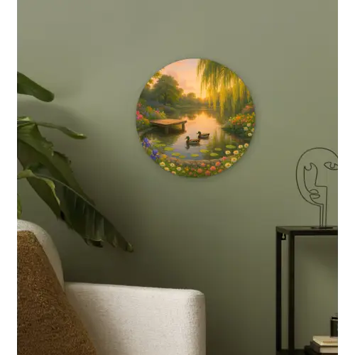 Eenden - Vijver - Bloemen Wandcirkel kunststof plaat 5mm dik klein -sfeer3