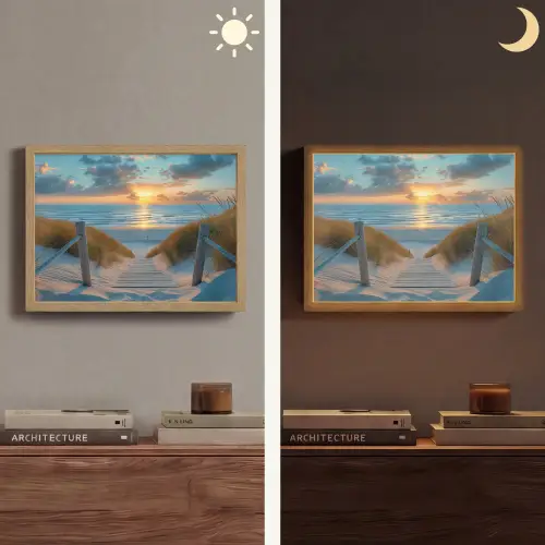 Zonsondergang - Strand - Zomer - Landschap Light Box met batterij (Wandlamp) middel -sfeer3