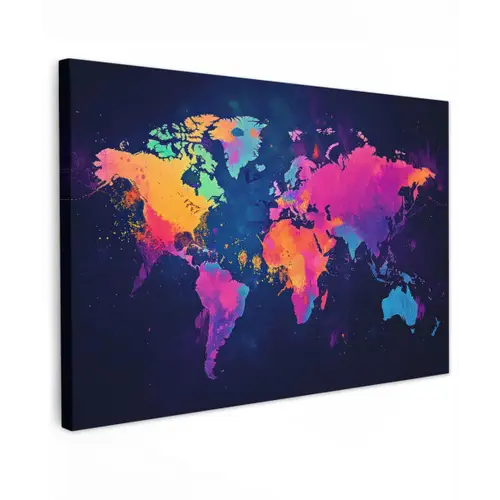 Wereldkaart - Kleurrijk - Graffiti Tuinposter op houten frame 2 cm dik klein -3d