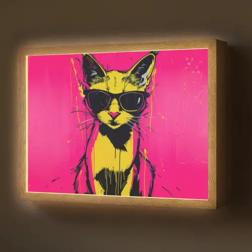 Kat - Art - Zonnebril - Roze Light Box met batterij (Wandlamp) middel -z3d_website