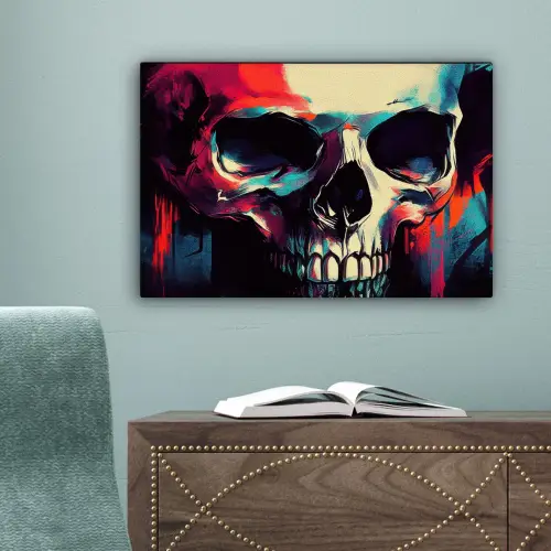 Schedel - Abstract - Rood - Blauw - Graffiti canvas 2cm klein -sfeer4