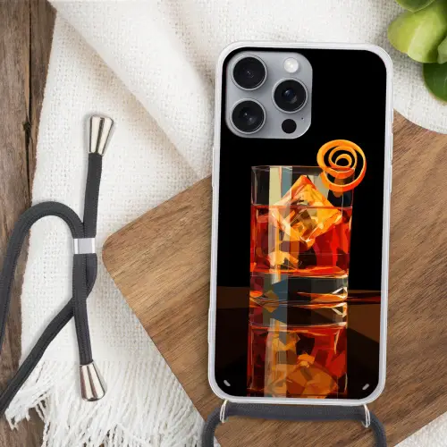 Glas - Ijsblokjes - Drinken - Bruin Hoesje iPhone 16 Pro Max met koord klein -sfeer4