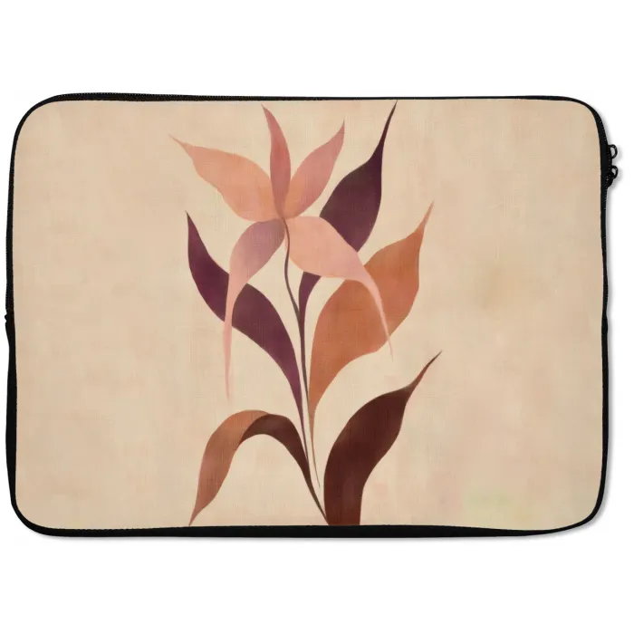 Minimalistisch - Bloem - Bladeren - Beige laptophoes neopreen klein -zkaufland3dotto