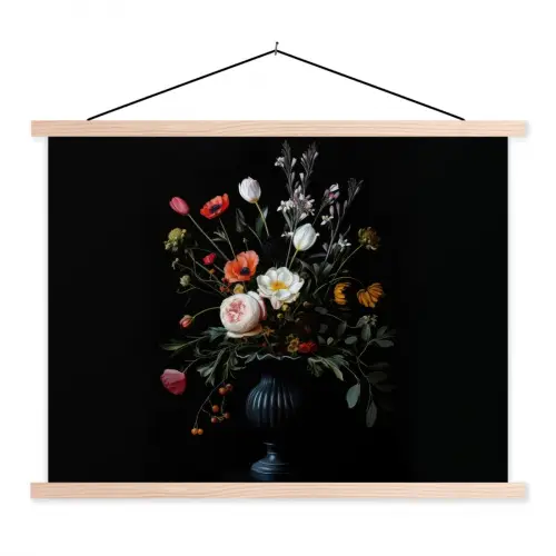 Bloemstuk - Vaas - Zwart textielposter latten blank klein -3d