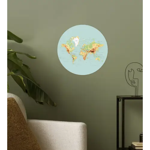 Wereldkaart - Realistisch - Blauw Wandcirkel behangsticker klein -sfeer2