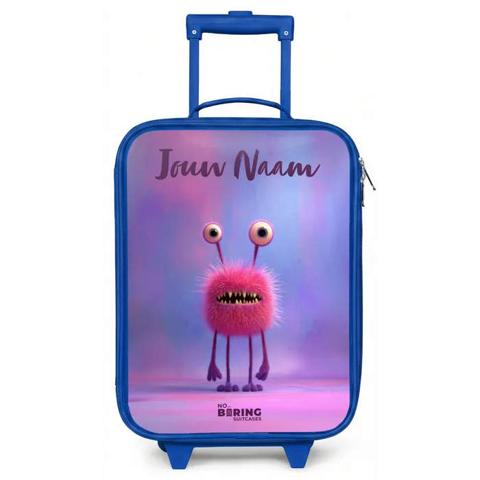 Roze harig monster met grote ogen Kinderkoffer - Blauw klein -zz3dotto