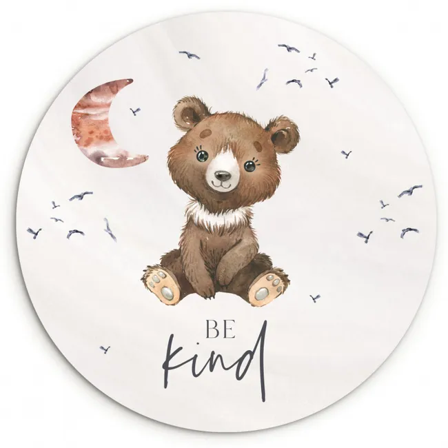 Spreuken - Be kind - Kinderen - Teddybeer - Waterverf Wandcirkel kunststof plaat 5mm dik klein -3d