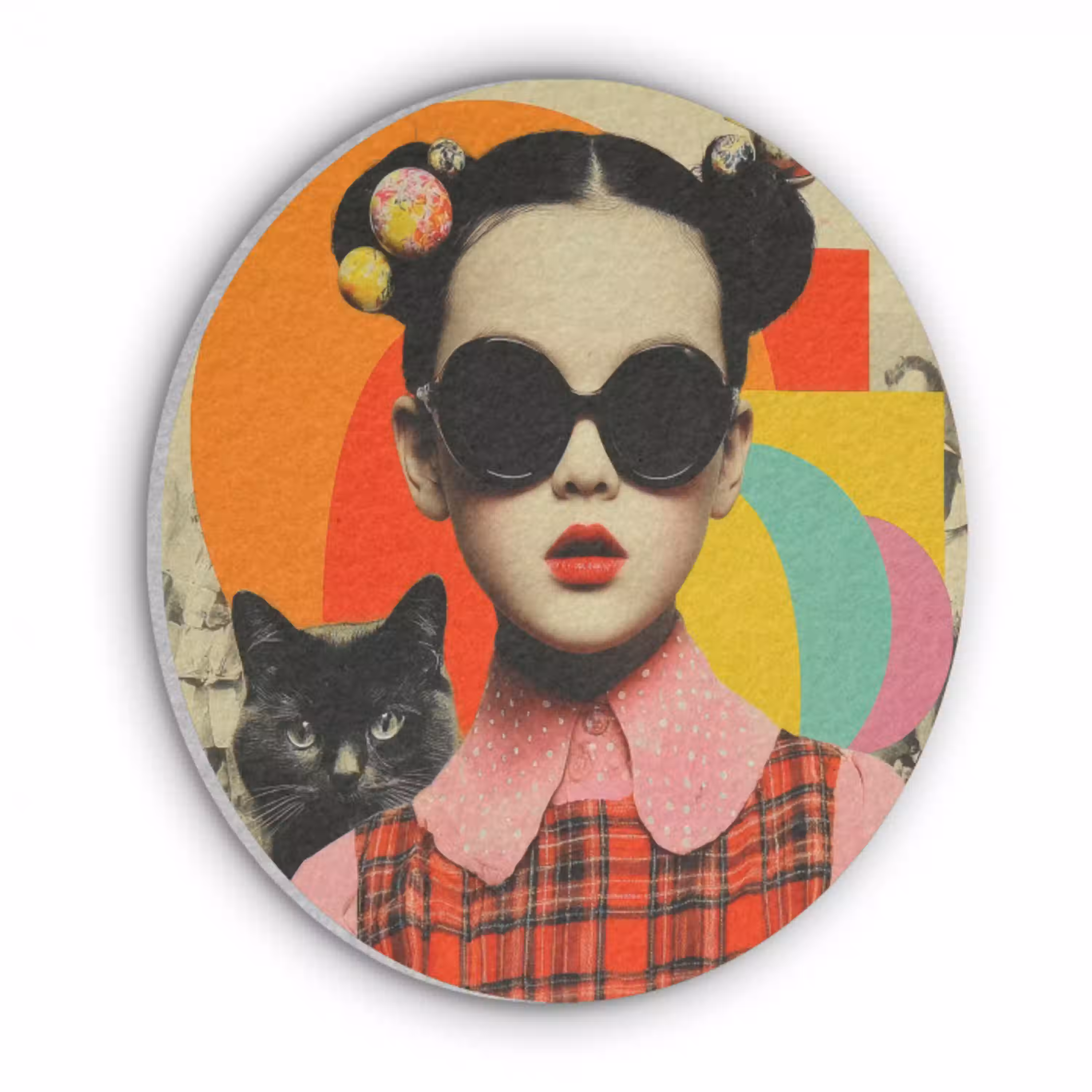 Meisje - Zonnebril - Kat - Retro Akoestische PET Vilt - Rond klein -3d