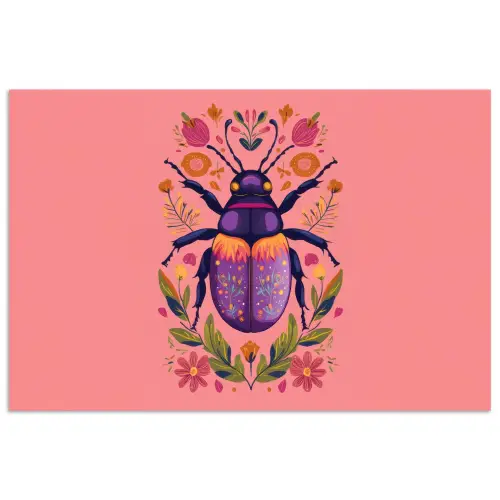 Paars - Kever - Stipjes - Bloemen poster papier klein -3d