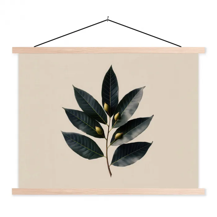 Laurierbladeren - Bloemknoppen - subtiel textielposter latten blank klein -3d