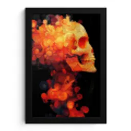 Schedel - Oranje - Zijaanzicht - Vlammen fotolijst zwart zonder passe partout klein -3d