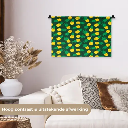 Donkergroen - Ananas - Bladeren Wandkleed katoen klein 269 -sfeer1