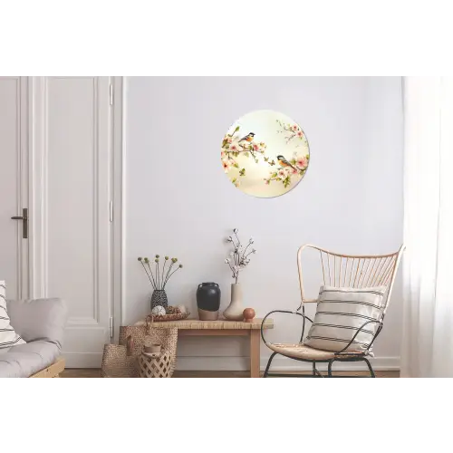 Takken - Bloemen - Vogeltjes - Roze Wandcirkel aluminium klein -woonkamer