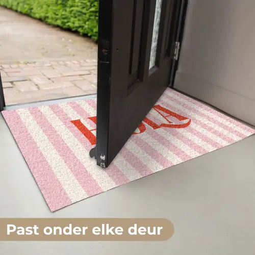 Hola - Quote -  Strepen - Pastel - Roze - Rood - Wit Deurmat klein -USP_NL