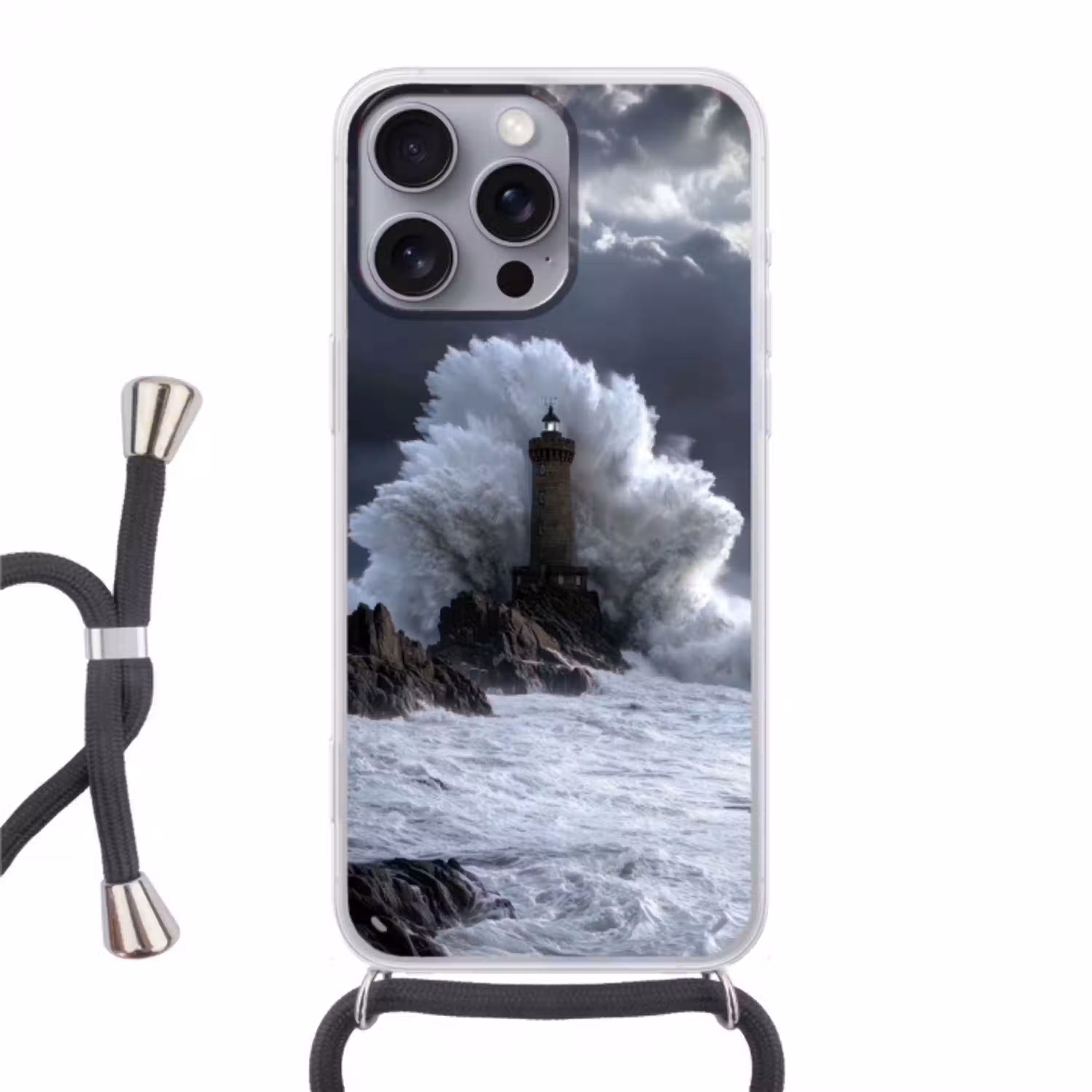 Golf - Vuurtoren - Schuimend water Hoesje iPhone 16 Pro Max met koord klein -3d