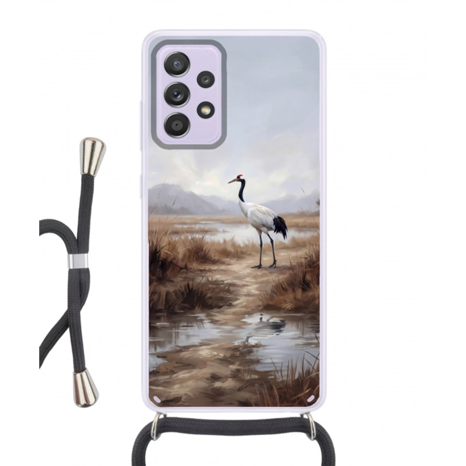 Kraanvogel - Natuur - Realistisch Hoesje Samsung Galaxy A52 5G met koord klein -3d