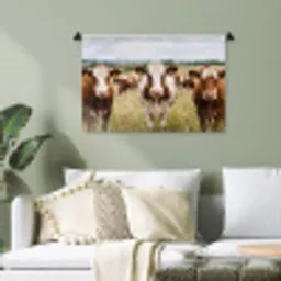 Koeien - Portret - Weide - Boerderij - Nieuwsgierig Wandkleed katoen klein -sfeer7