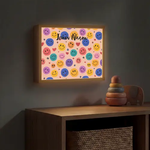 Smileys - Kleurrijk - Hartjes Light Box met batterij (Wandlamp kind) middel -sfeer5_kind