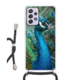 Pauw - Veren - Blauw Hoesje Samsung Galaxy A52 5G met koord klein -3d